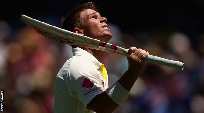 Cricket: Australia v India: David Warner in Phillip Hughes tribute during ton